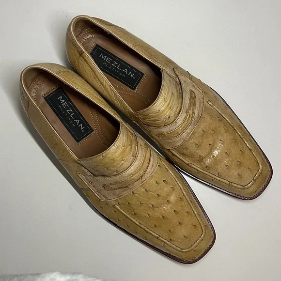 Mezlan Platinum Ostrich Quill Penny Loafers Men’s Size US 10.5 M - Picture 9 of 16